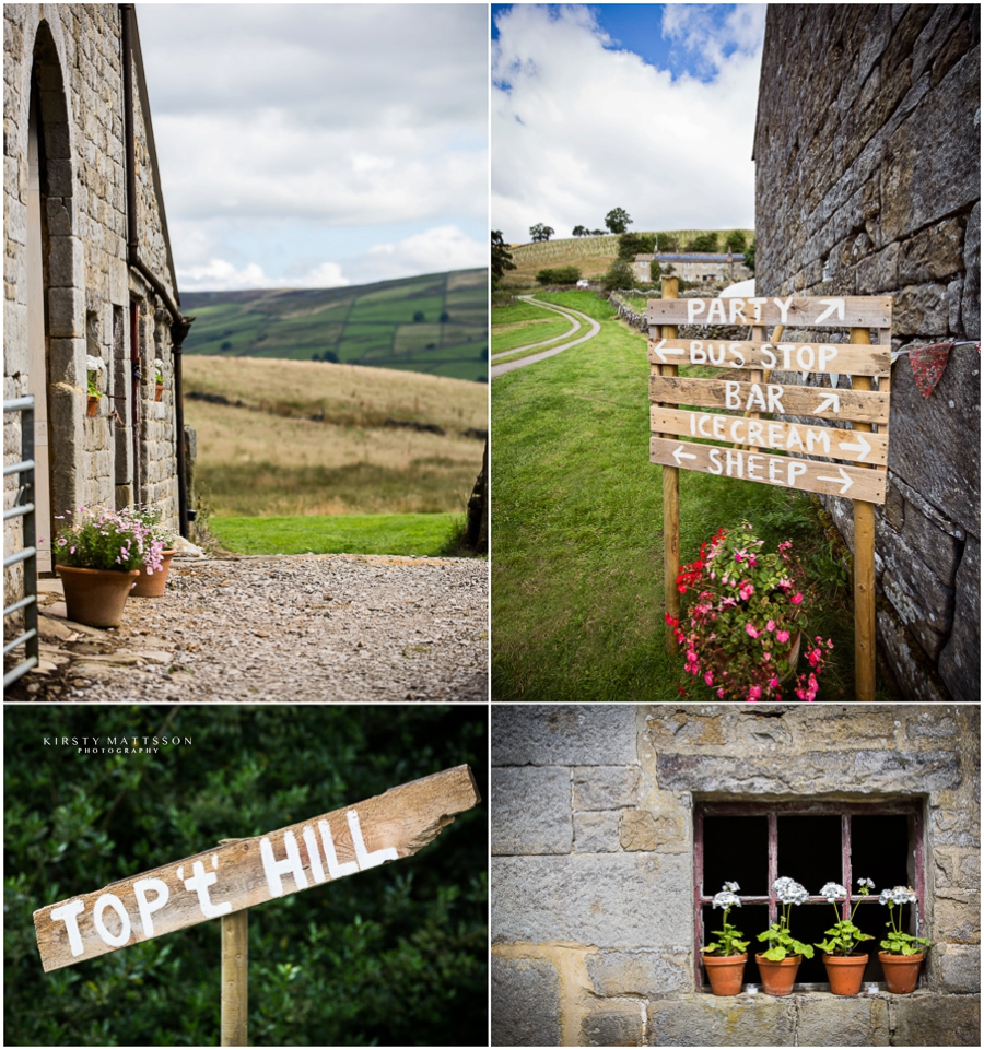 A collection of photos of a wedding at the top hill farm.