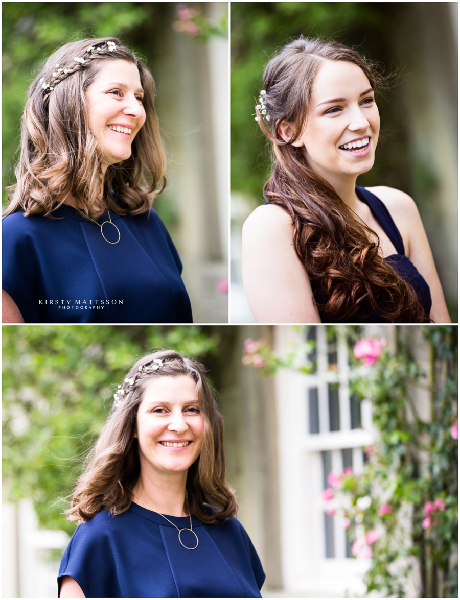 Four pictures of a bride and her bridesmaids.