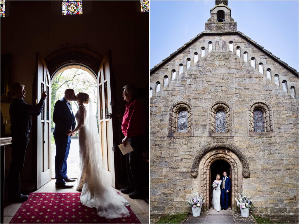 Lake District wedding- couple leaving St Mary's Church in Wreay