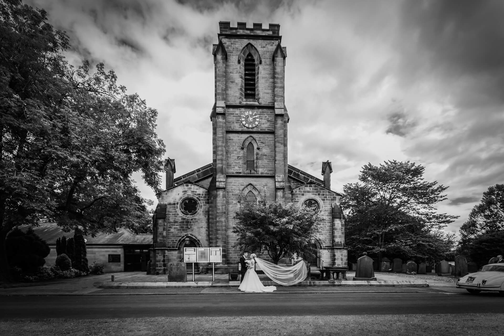 Bride & groom outside the church in Harrogate