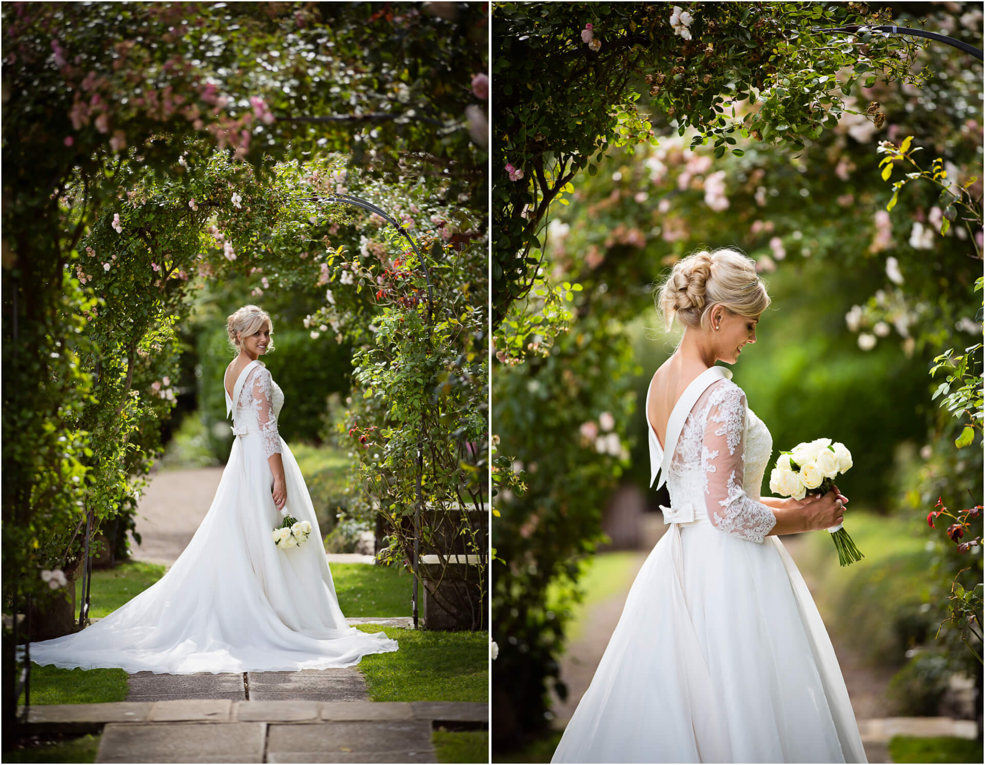 Wood Hall Hotel Wedding Photography - Bride portraits under the blossoms