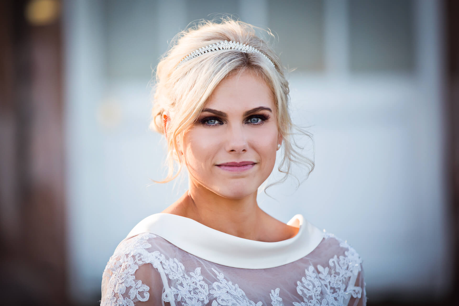 Portrait of Bride in the grounds of Wood Hall Hotel