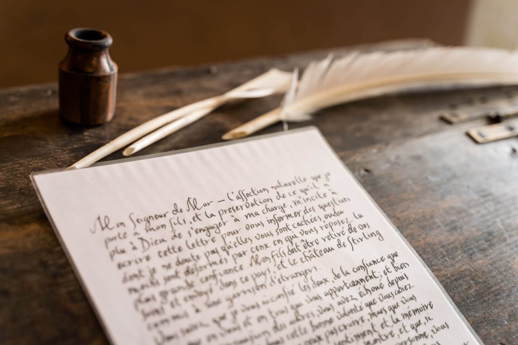 old paper and quill inside Bolton Castle