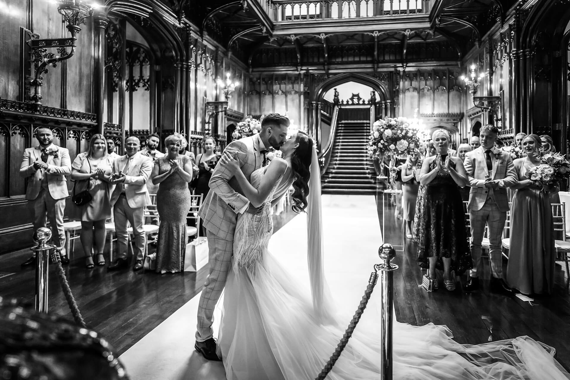 first kiss in the ceremony hall at Allerton Castle
