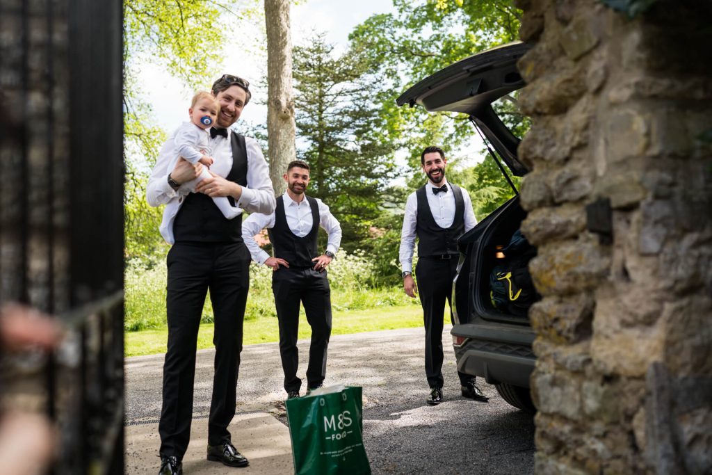 grooming groomsmen arrive at the orangery at Settrington