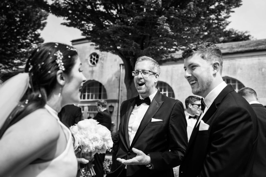 bride talking to some wedding guests