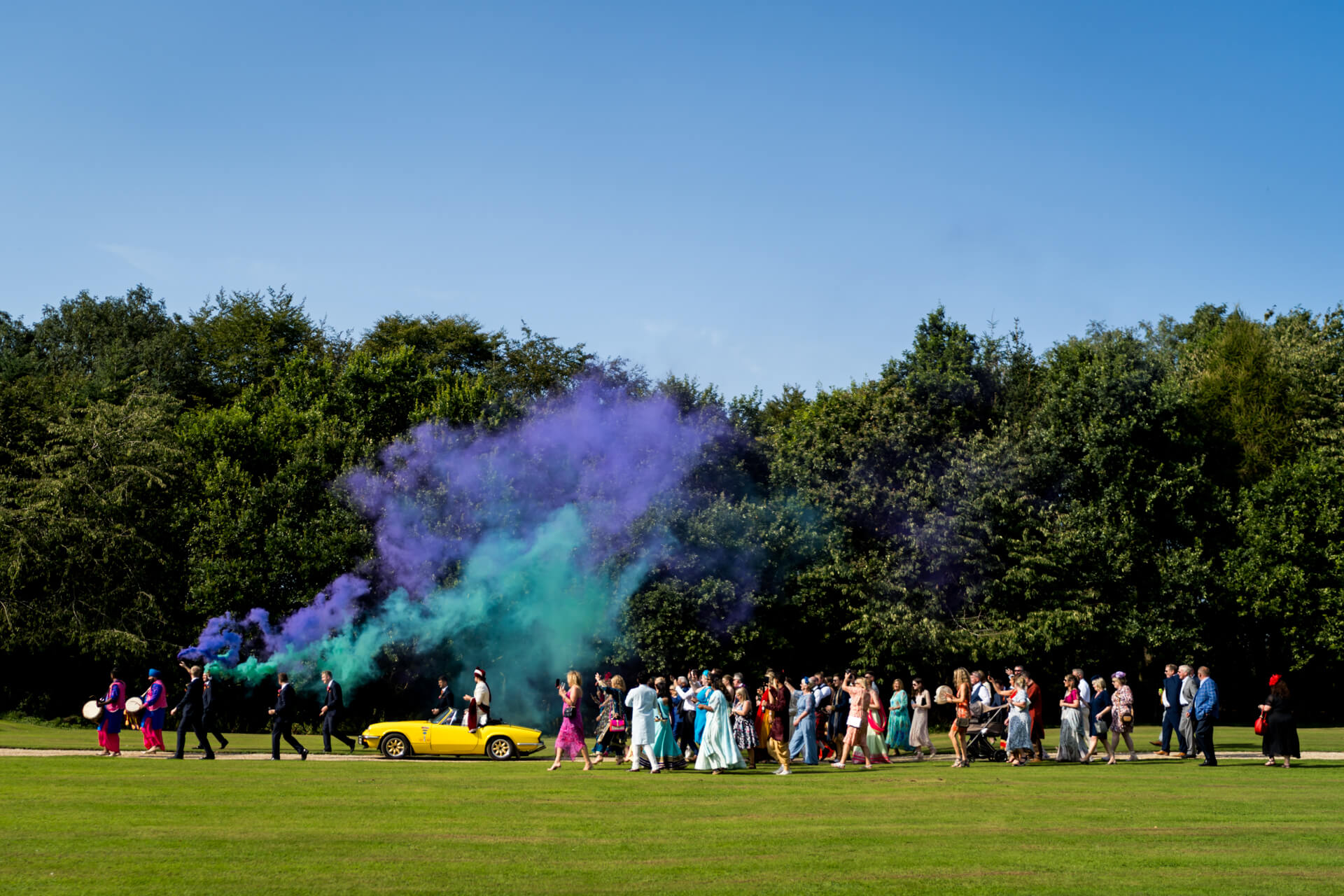 Baraat wedding procession down the Rise Hall driveway
