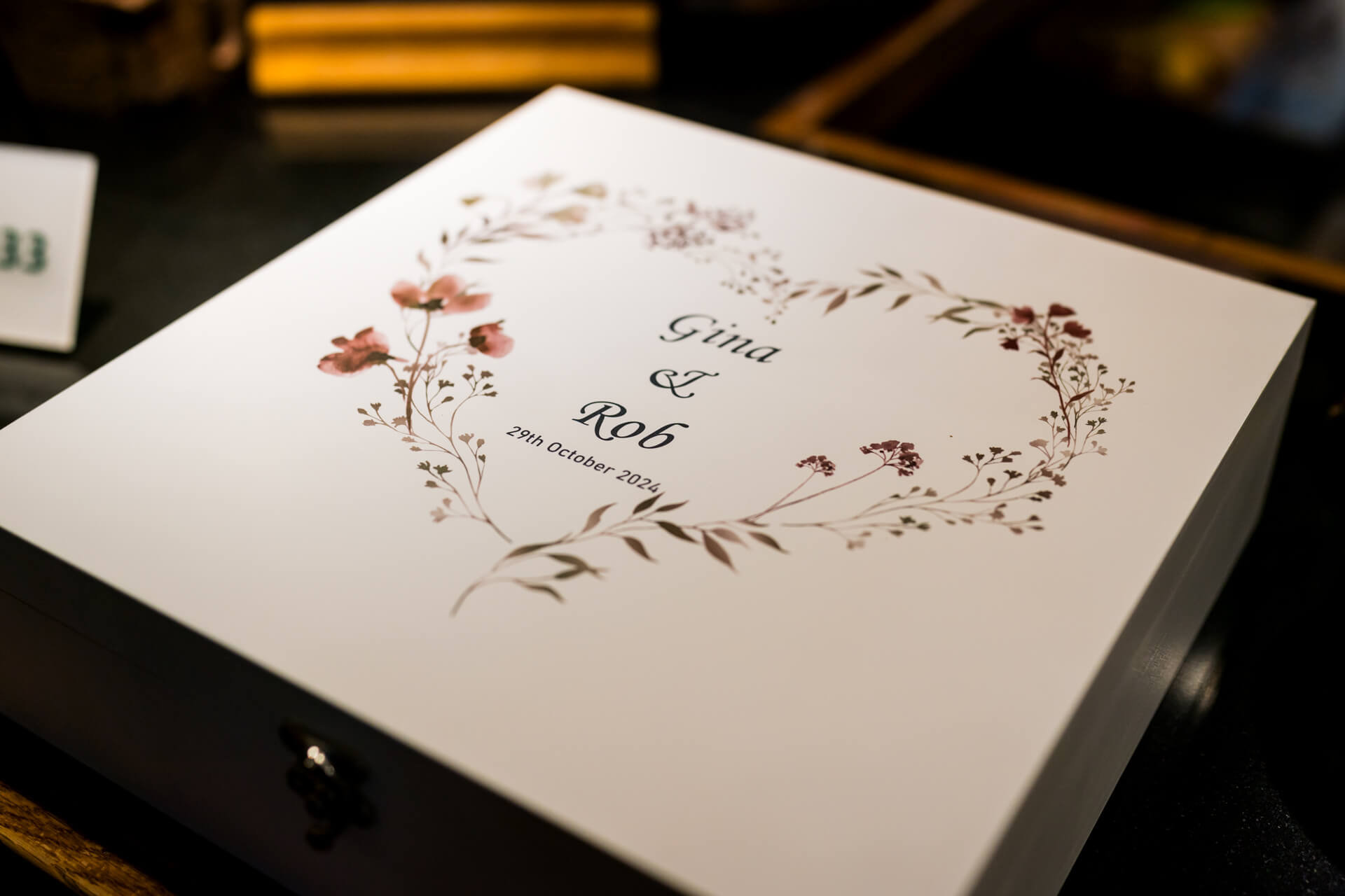 Elegant floral wedding album cover with date